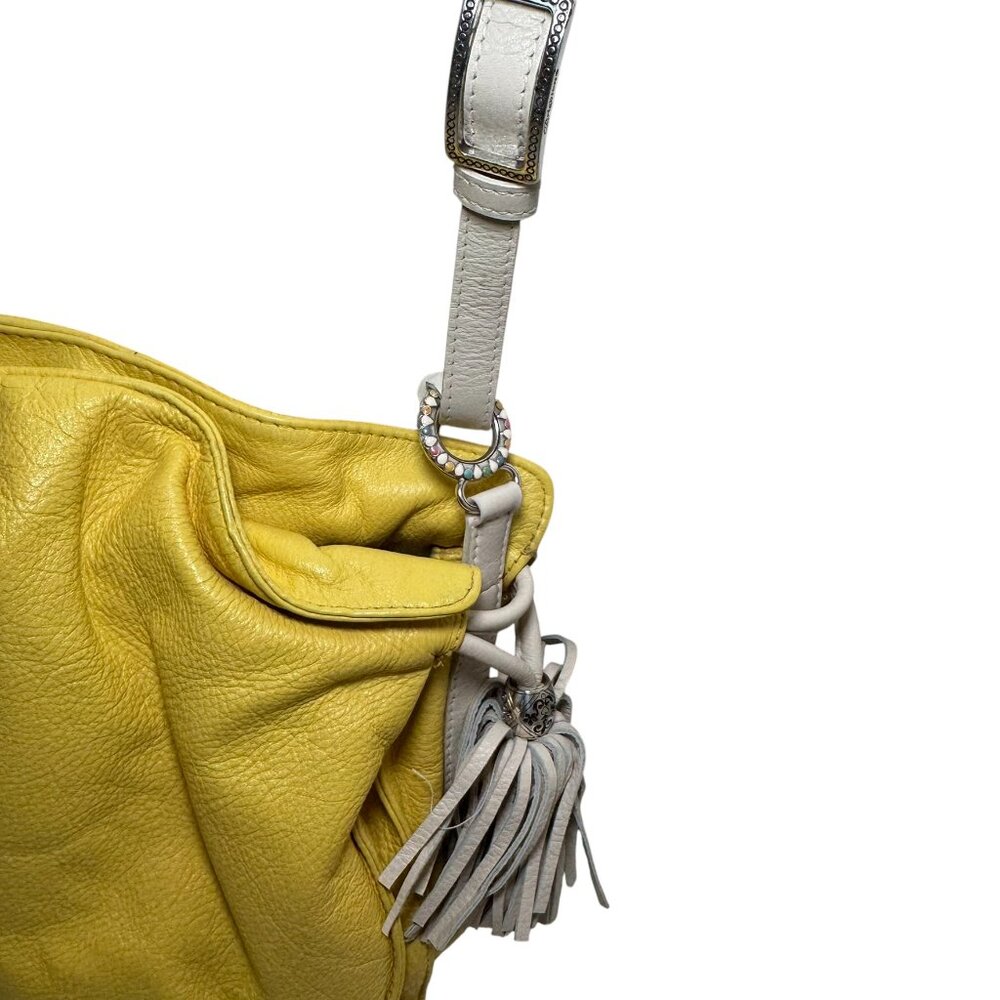 Brighton Etta Yellow Soft‎ Leather Tassel Cross Body Handbag $240 - Picture 3 of 12